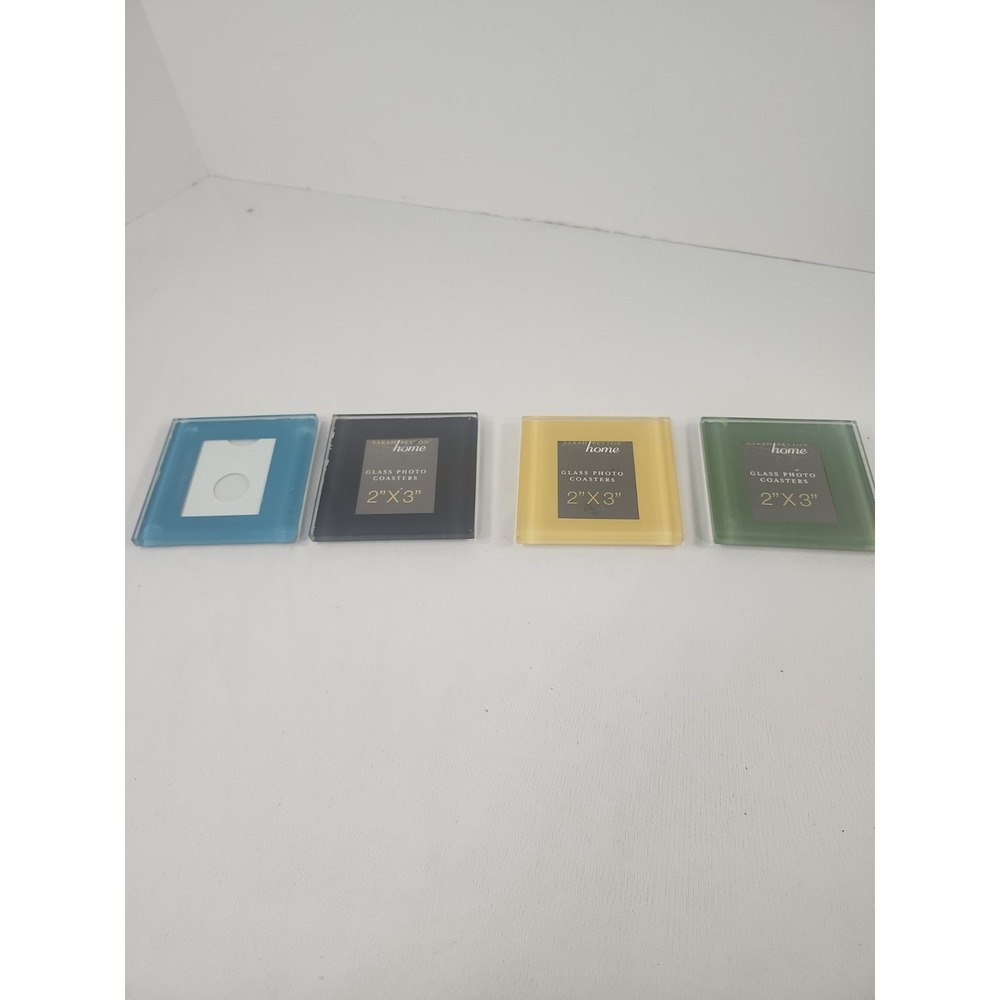 Sarah Peyton Home Set Of 4 Glass Photo Coasters 2" X 3" One Missing Slip Tab